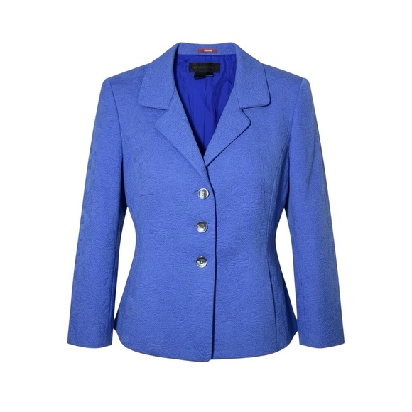Nina McLemore Cornflower Blue Floral Embroidered Brocade Jacquard Jacket Blazer - Picture 9 of 9